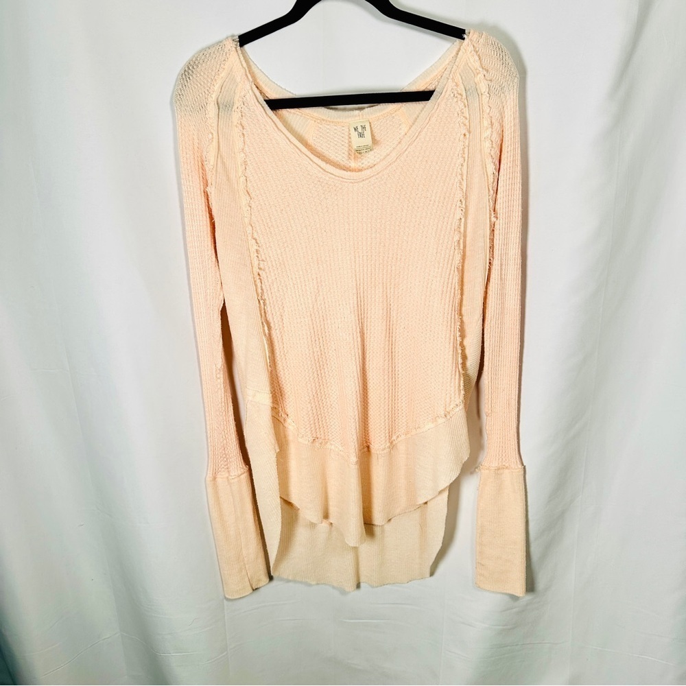 Free People We The Free Oversized Thermal Exposed Seam Pastel Blush Boho Top XS - Picture 2 of 10